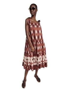 Ro's Garden DressTie-Shoulder Midi Dress in Brown Ikat Print